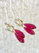 18K Gold Diamond & Red Corundum Stone Dangle Earrings - Made X Hudson