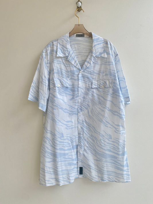 VERSACE Classic V2 | White & Pale Blue Tiger Print Button Up Top (Vintage)