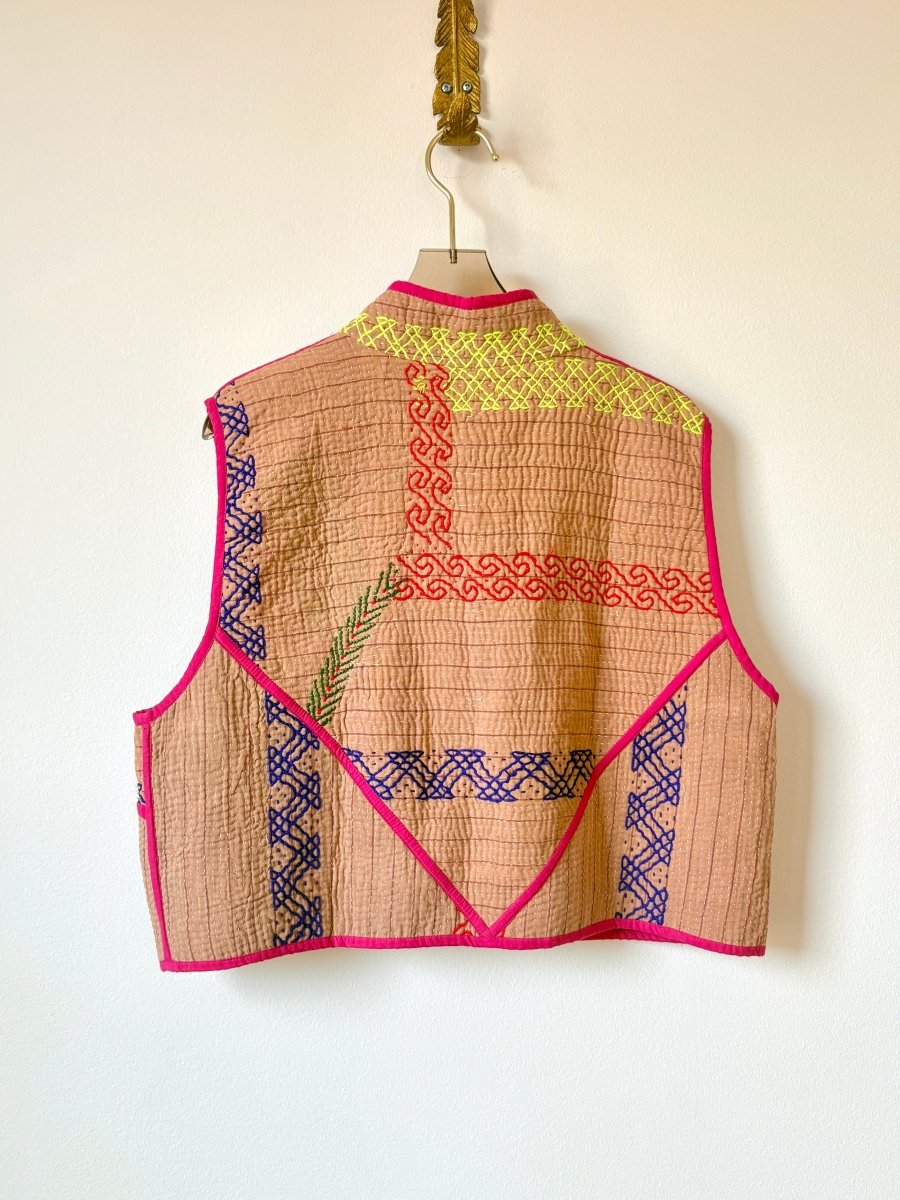 Reversible Kaira Quilted Cropped Vest in Colors Pink Pearl, Pink, Blue, Red, Electric Yellow & Burgundy, Green, Blue, Red - Made X Hudson