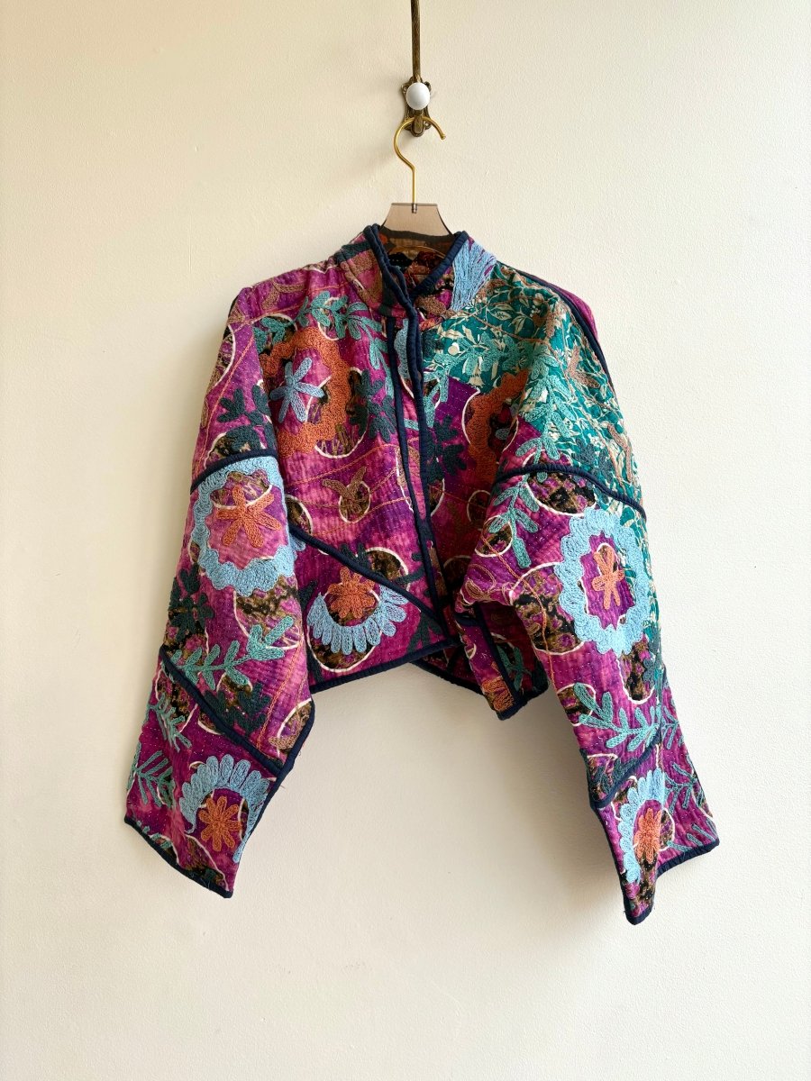 Reversible Kaira Quilted Cropped Jacket in Colors Pink, Purple, Teal, Blue, Orange & Orange, Black, Purple, Tan - Made X Hudson