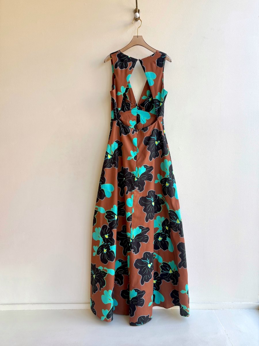 Brown, Black, & Blue Floral 1961 Chestnut Sleeveless “Origami” Dress - Made X Hudson