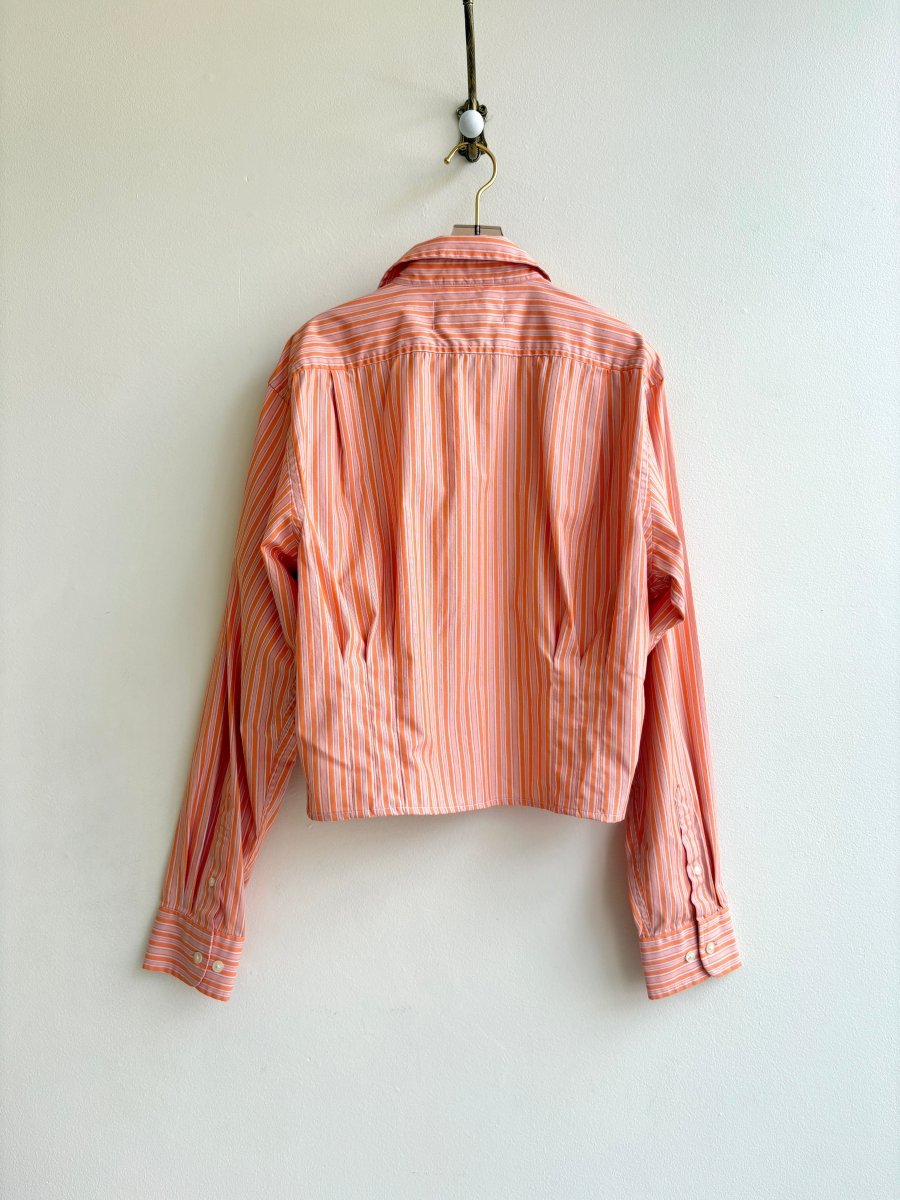 The Kevin Top | Orange Striped Button Down Top w/ Gathered Waist (Reworked) - Made X Hudson