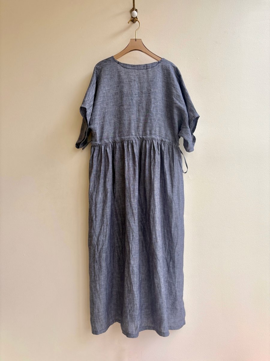 Drawstring Faux Wrap Chambray Zero Waste Caftan Dress - Made X Hudson
