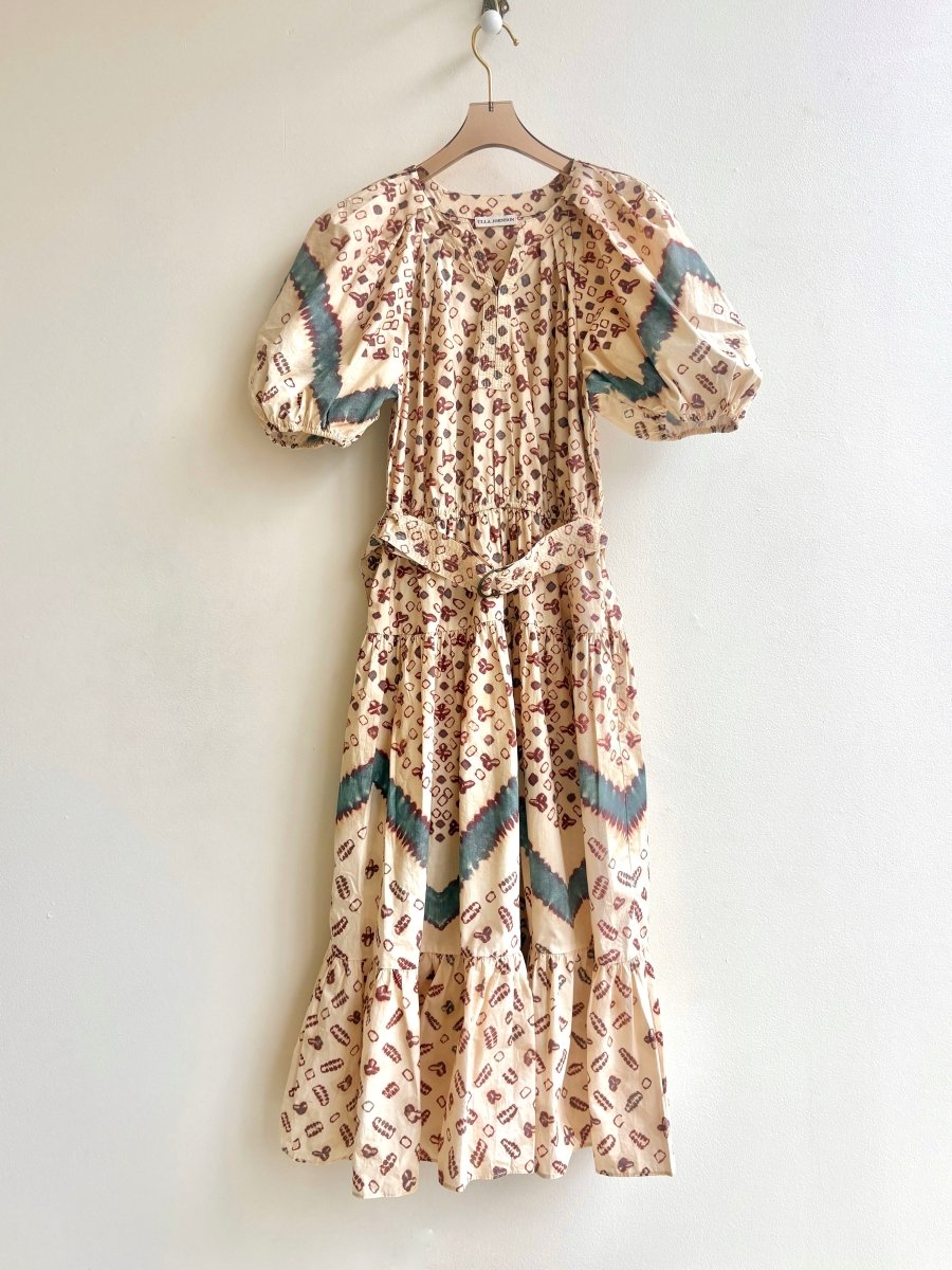 Ulla Johnson | Printed Maroon and Blue Puff Sleeved Dress (Vintage) - Made X Hudson