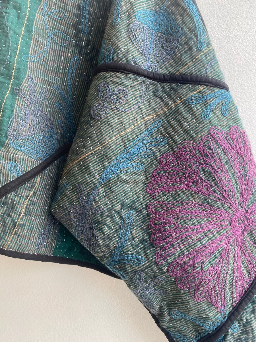 Reversible Kaira Quilted Cropped Jacket in Colors Orange, Red, Blue & Green, Black - Made X Hudson