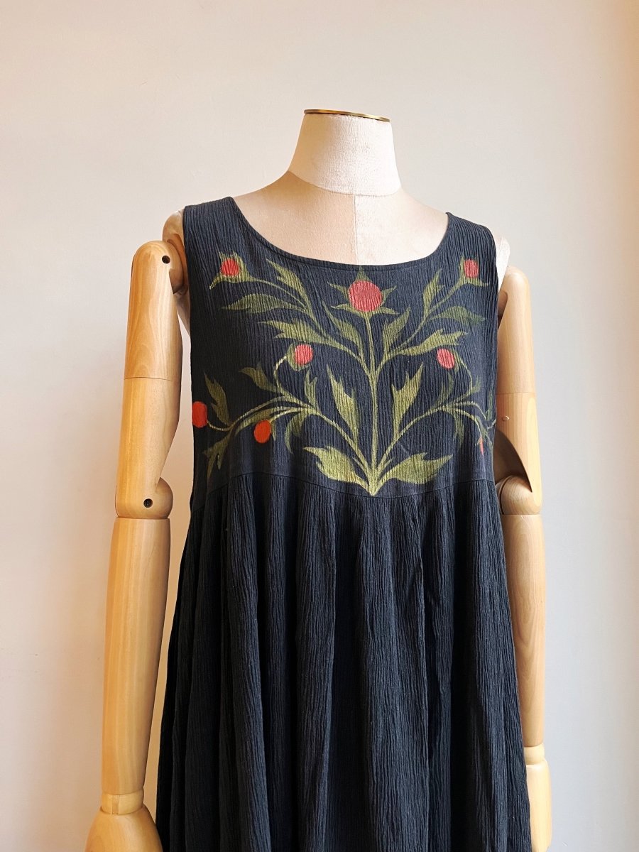 Flame Floral Crepe Dress in Black | Hand Painted (Reworked) - Made X Hudson
