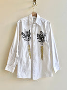 “Tandy” White Gold Embroidered & Stamped Carrot Print Shirt (Reworked) - Made X Hudson