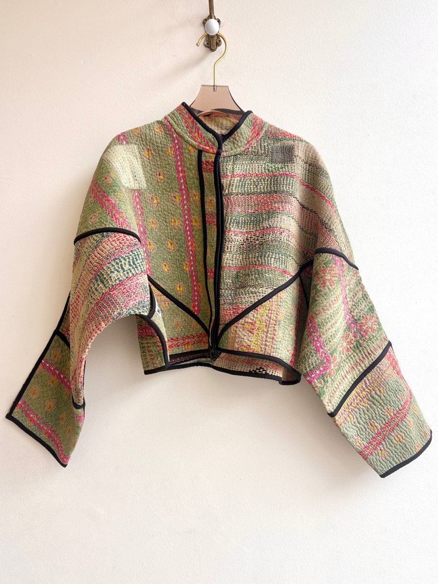 Reversible Kaira Quilted Cropped Jacket in Colors Jade Green, Hot Pink, Stone Grey & Ocean Blue, Wheat, Gold - Made X Hudson
