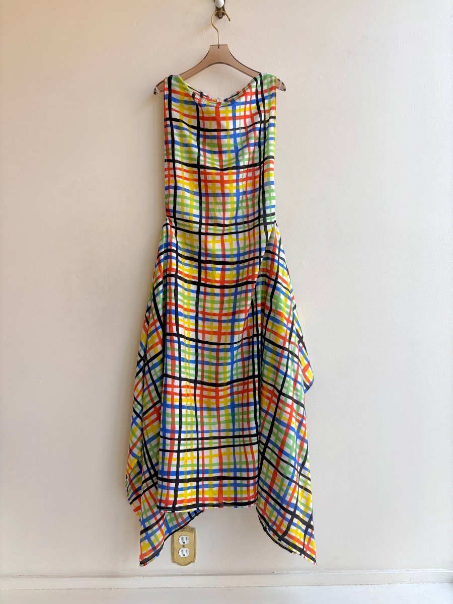 Zero-Waste Dress in Silk Black and Multi Color Plaid - Made X Hudson