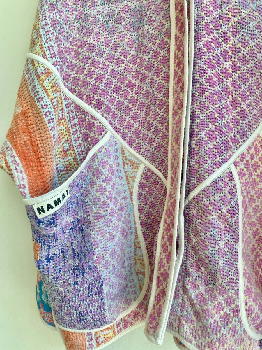 Reversible Ladhiya Quilted Jacket in Colors Pink, Purple, Orange & Blue, Orange, Pink - Made X Hudson