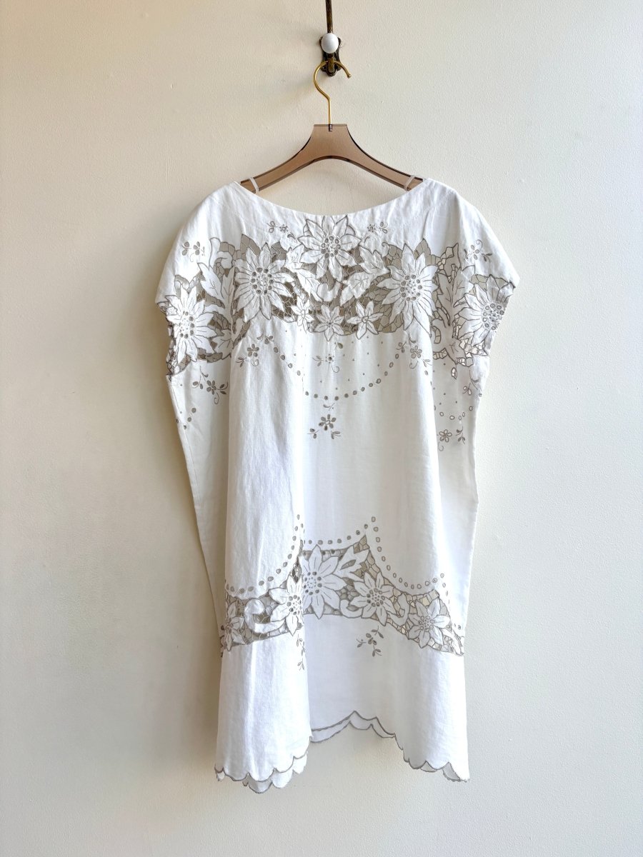White and Taupe Daisy Cut Lace Tunic Dress - Made X Hudson