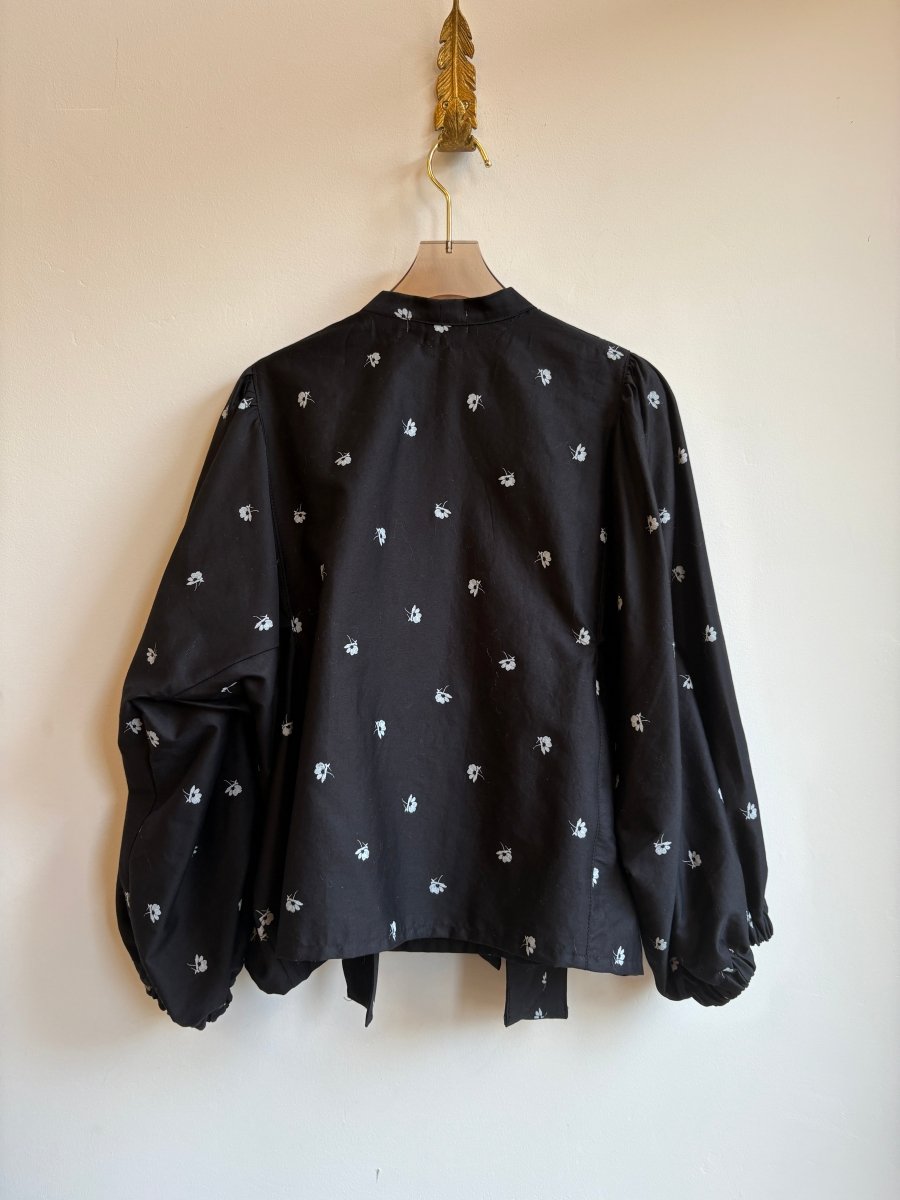 Black Zero Waste Front Wrap Top w/ White Daisy Print - Made X Hudson