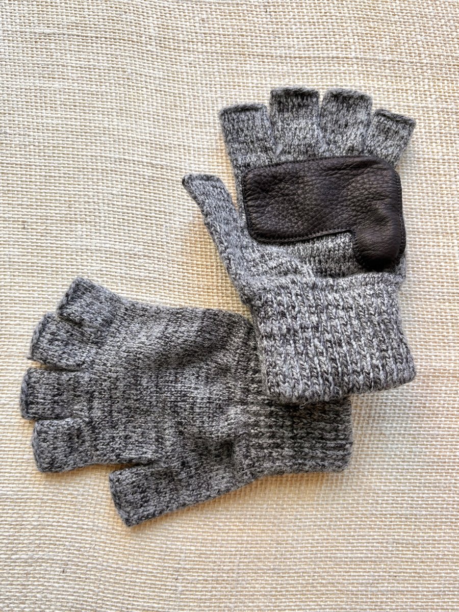 Fingerless Wool Gloves w/ Leather Palms | Men's (Multiple Colors
