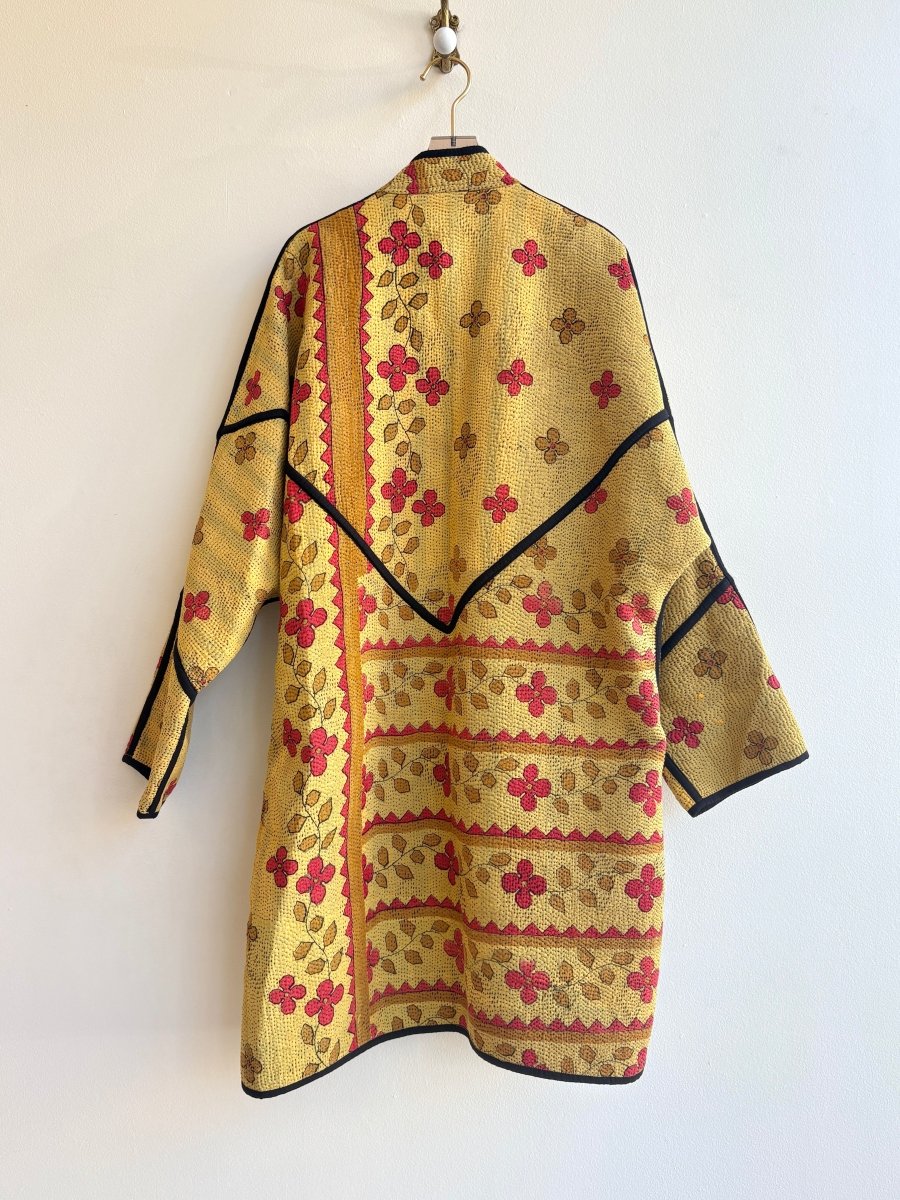 Reversible Sai Long Trench Quilted Jacket in Yellow, Orange & Red - Made X Hudson