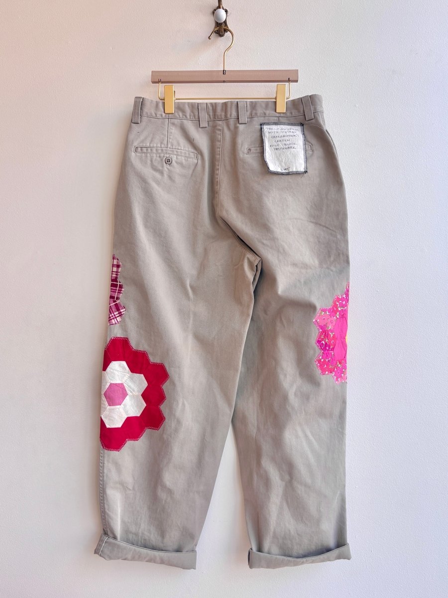 Grandmother's Garden Quilt Block Applique Chinos | Cherry, Blush, Saffron (Reworked) - Made X Hudson