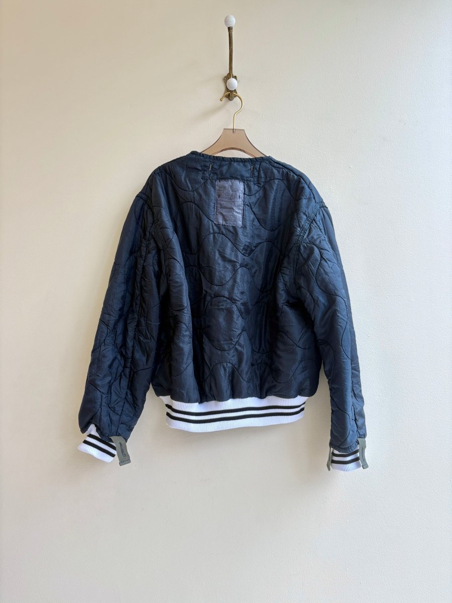 Navy Army Liner Quilted Coat w/ Pale Pink Zipper & Stripe Hem (Reworked) - Made X Hudson