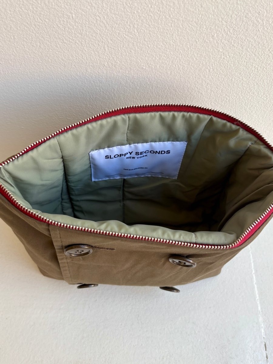 Olive Trench Coat Travel Pouch w/ Cherry Zipper (Reworked) - Made X Hudson