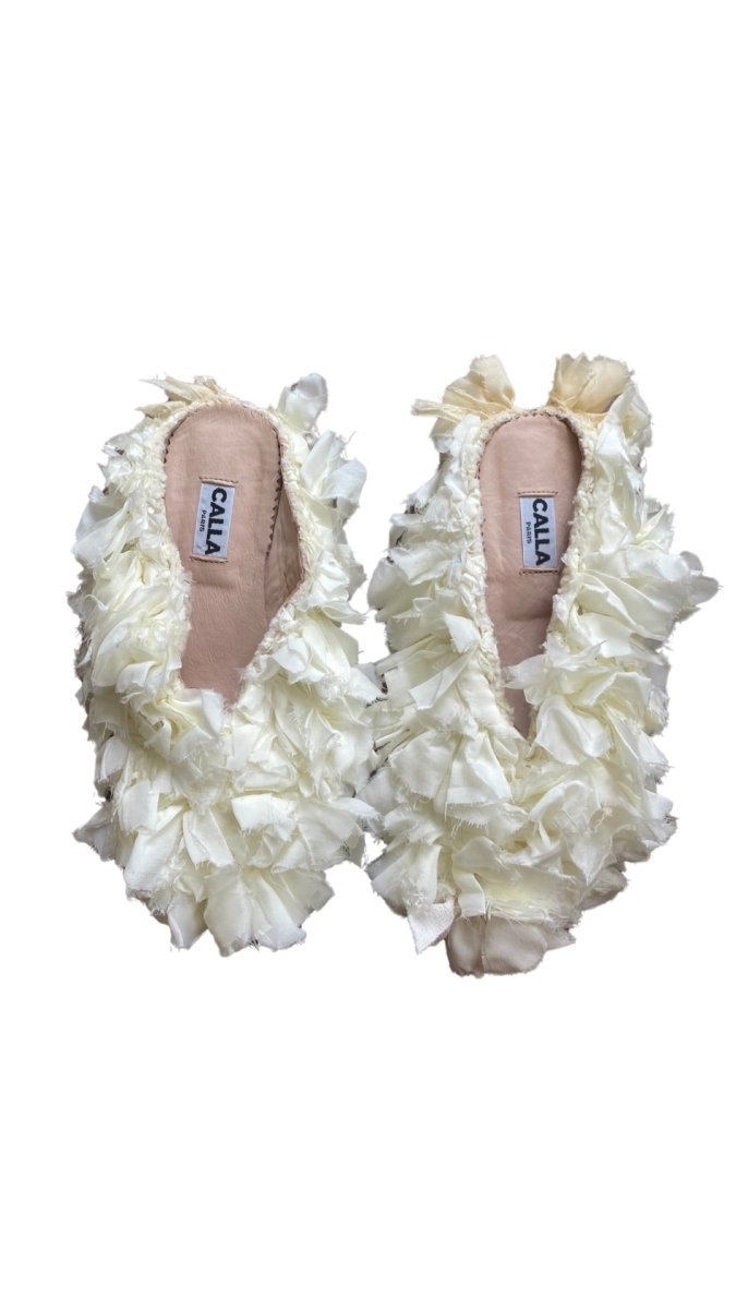 Aili Babouche “Mono” Mules In Color Silk White (Size 39) - Made X Hudson