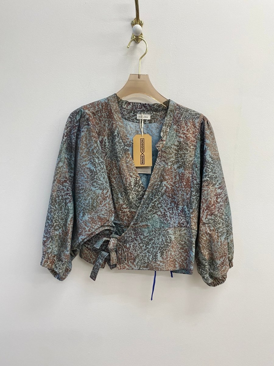Sky Blue Floral Zero Waste Cross Over Front Tie Crop Top - Made X Hudson