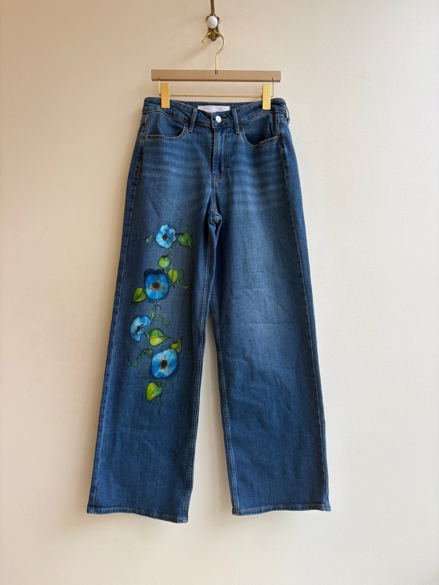 "Maria" Blue Denim Flower Jeans | Hand Painted (Reworked) - Made X Hudson