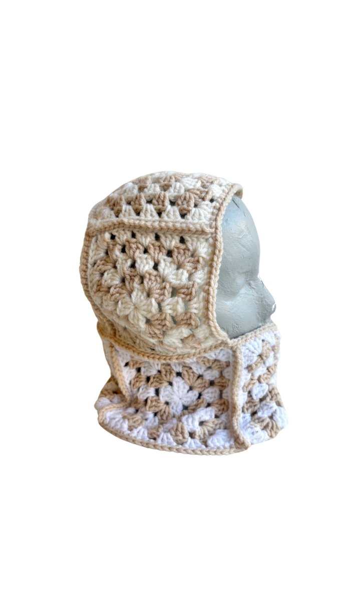 Tan, Ivory & White Hand Crochet Balaclava - Made X Hudson