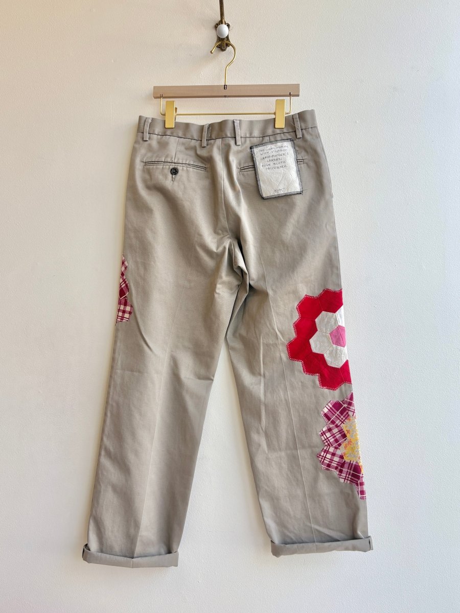 Grandmother’s Garden Quilt Block Applique Chinos | Pink and Red (Reworked) - Made X Hudson