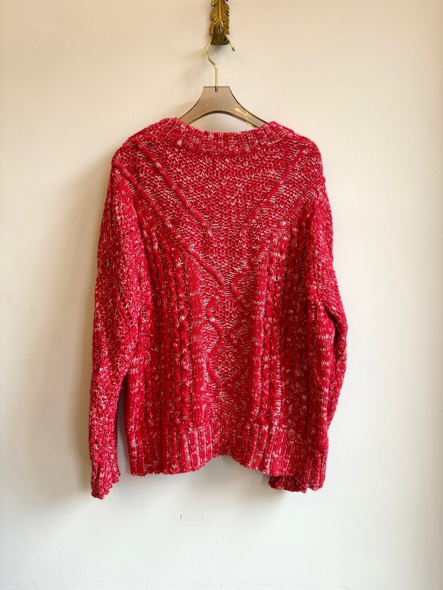 Faherty | Red & White Sweater w/ Button Shoulder Accent (Vintage) - Made X Hudson