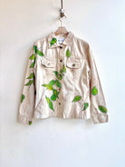 Light Cream Denim Jacket with Verdant Leaf Painting (Reworked) - Made X Hudson