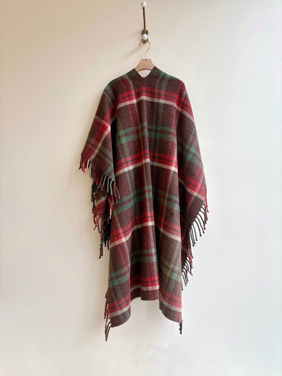 Peat, Emerald, Cherry Red and Cream Tartan Zero - Waste Reversible Cape - Made X Hudson