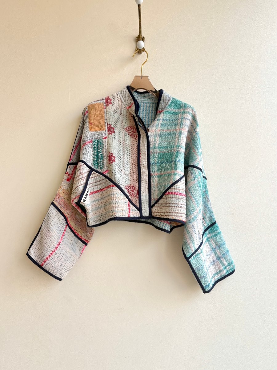 Reversible Kaira Quilted Cropped Jacket in Colors Sky Blue, Cream, Pink, Lavender & Cream, Teal, Red - Made X Hudson