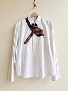 The James Top | White with Maroon Striped Tie (Reworked) - Made X Hudson