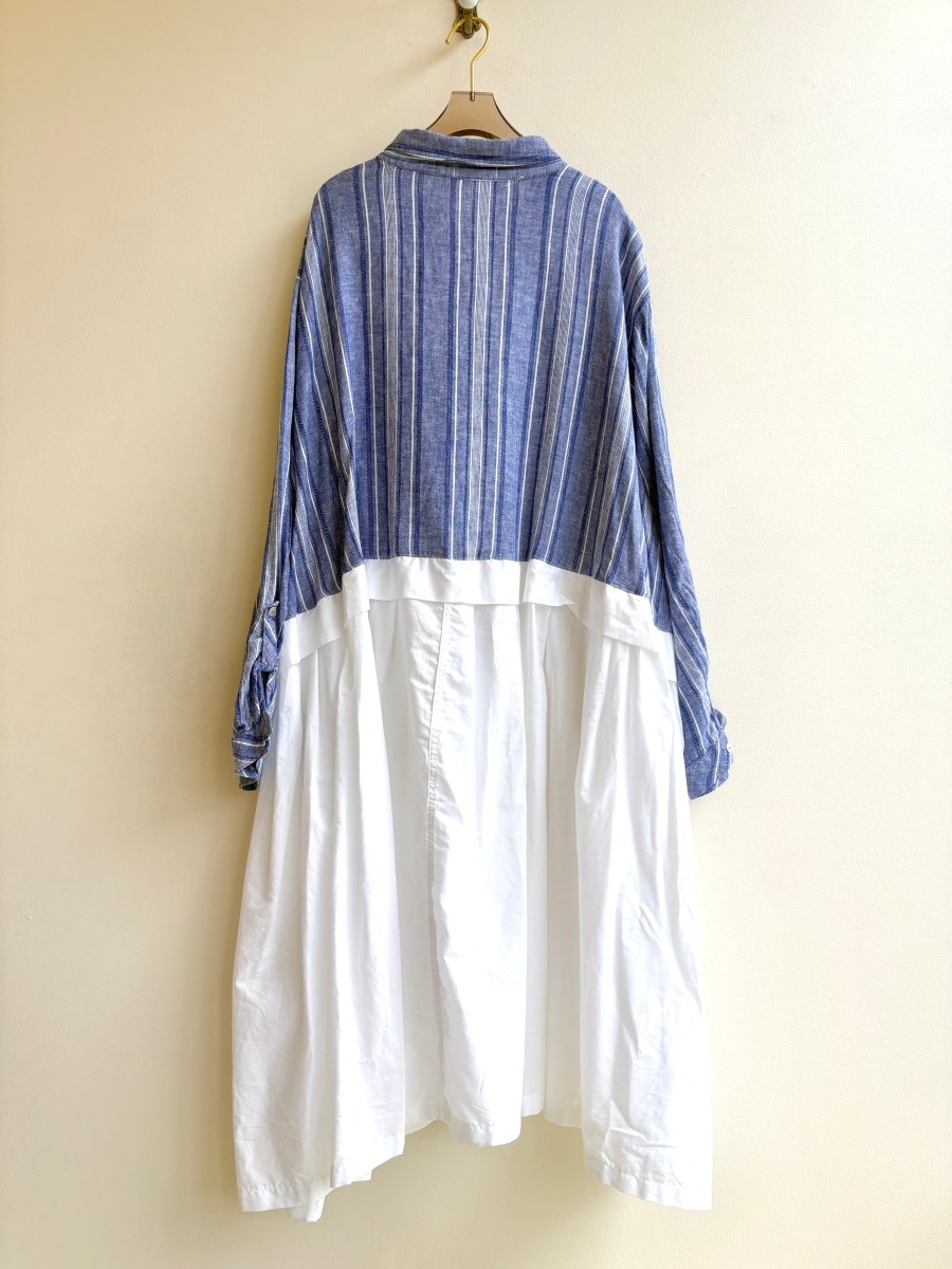 Empire Shirtwaist Dress in Lake Blue Stripe with White (Reworked) - Made X Hudson