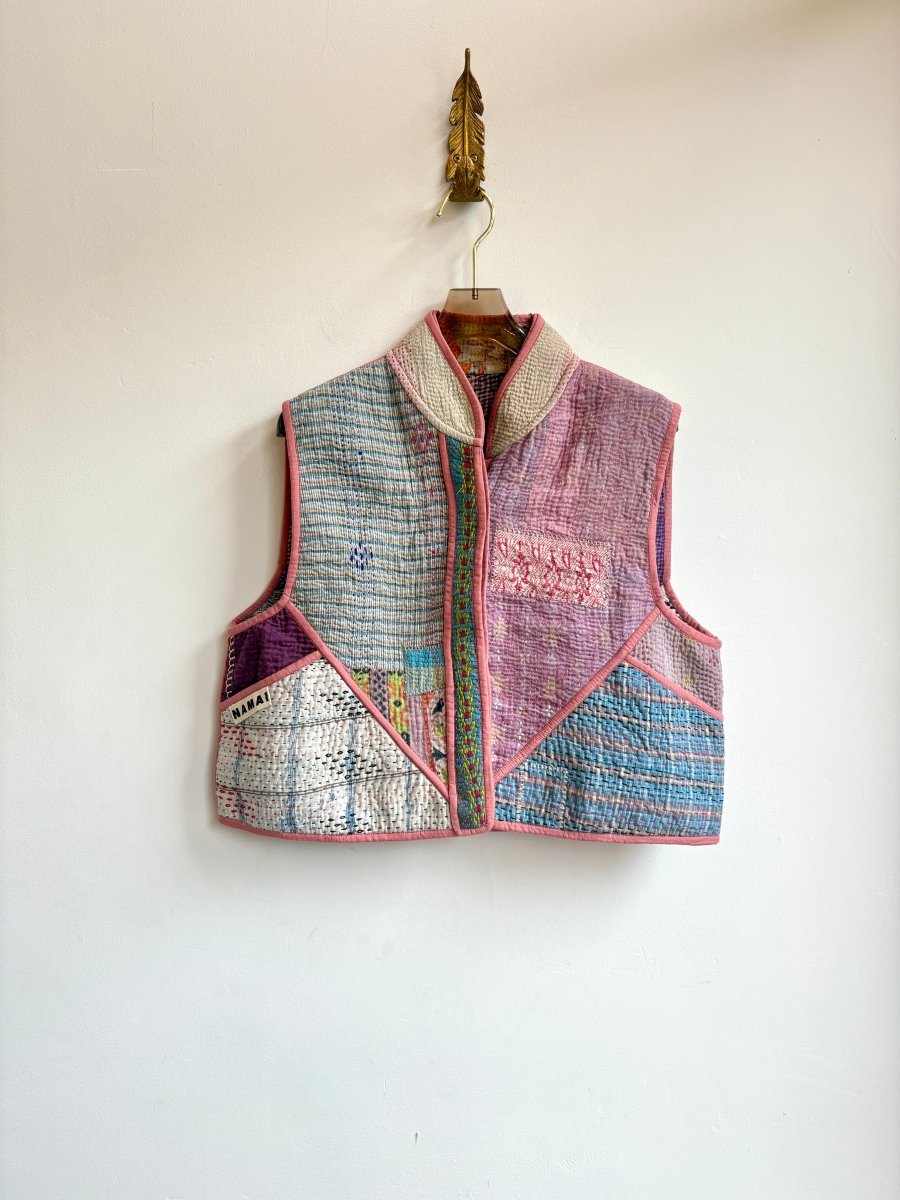 Reversible Kaira Quilted Cropped Vest in Colors Rose, Pale Blue, Lavender & Red, Lime, Purple - Made X Hudson