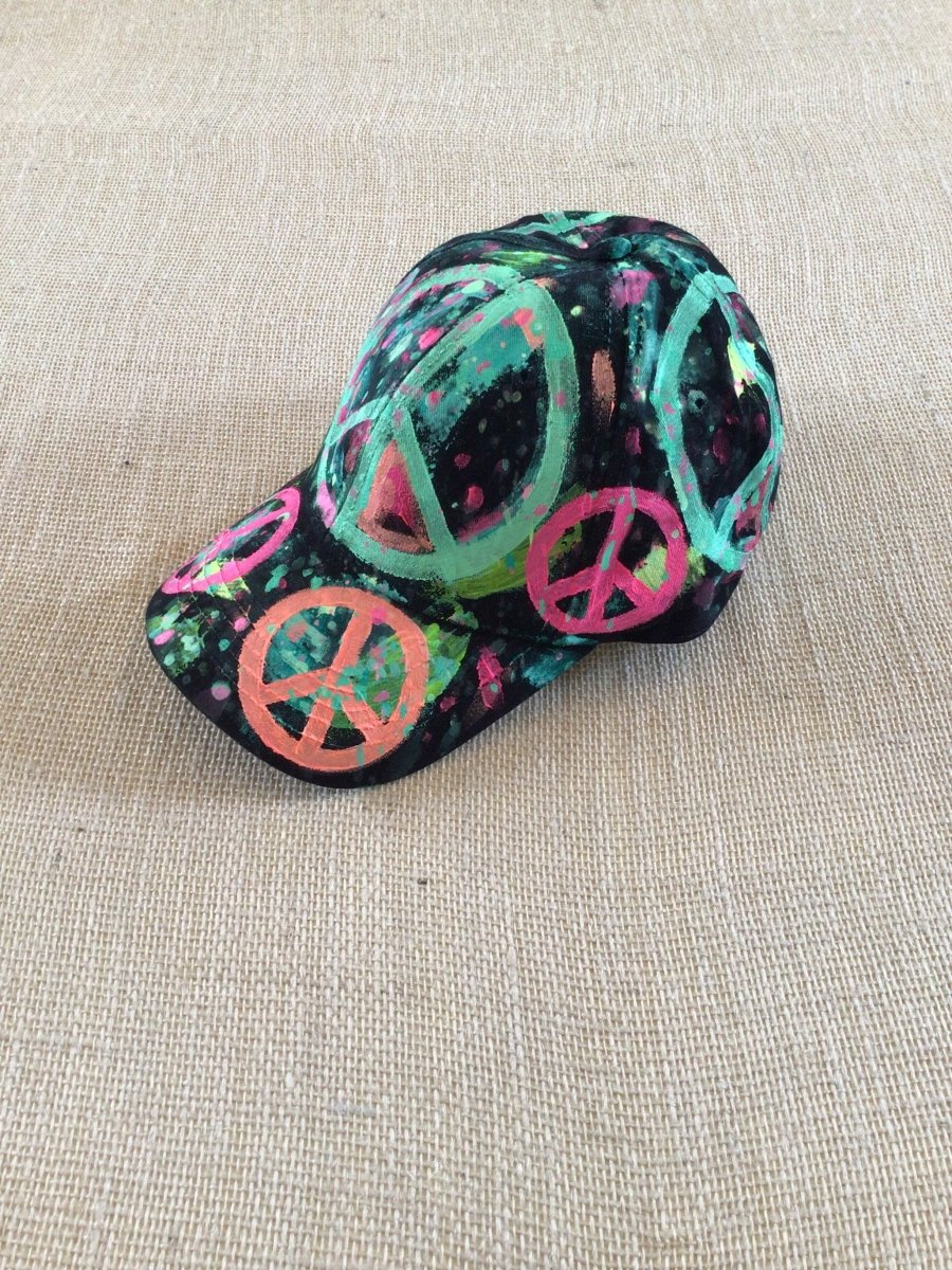 Black Hand Painted Neon Peace Sign Baseball Cap - Made X Hudson