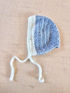 Snow White and Ice Blue Bonnet with Ties | Crocheted - Made X Hudson