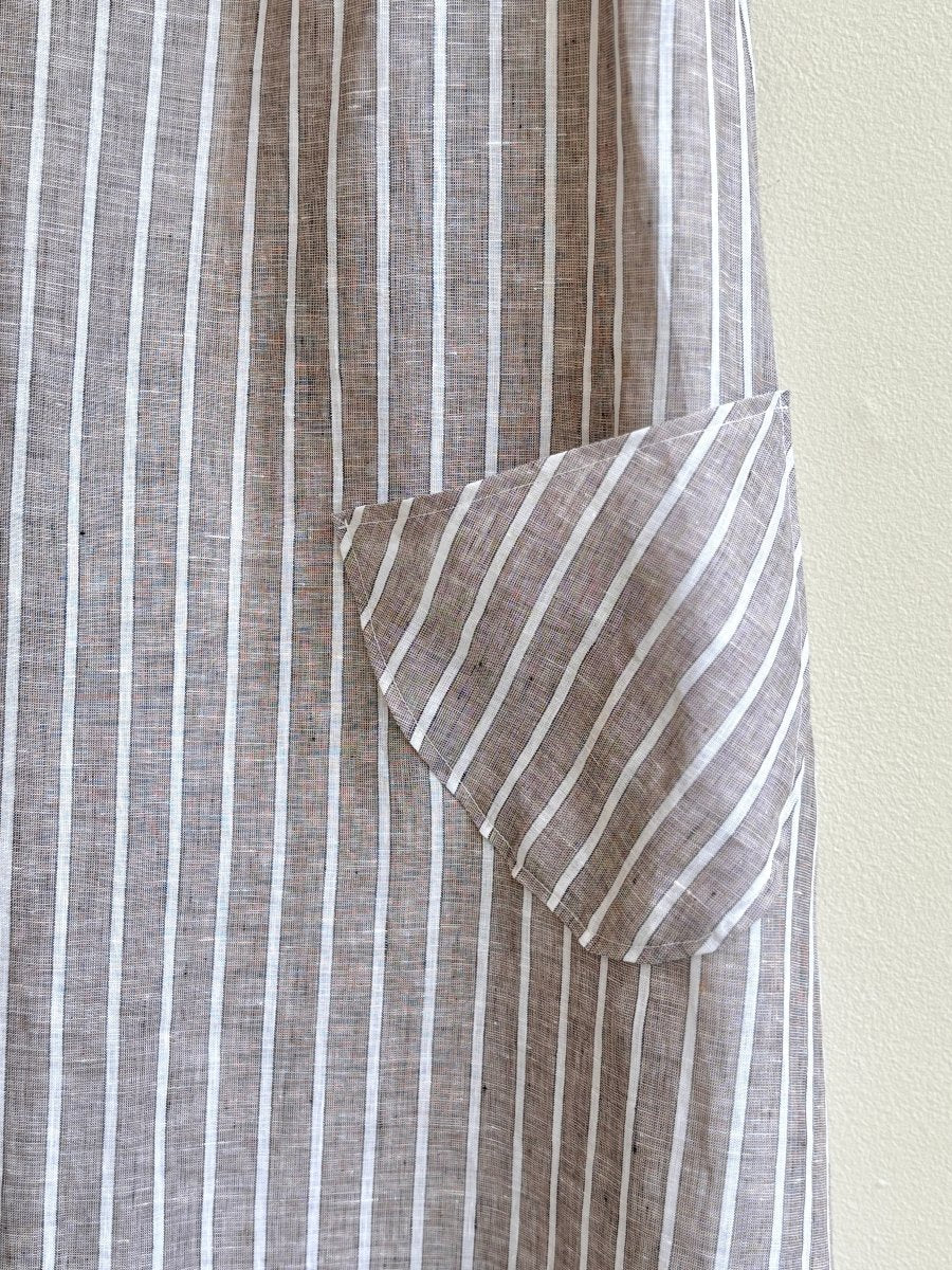Brown Pinstripe Linen Chore Dress w/ Patch Pockets - Made X Hudson
