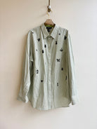 Tiny Print Button Up in Pistachio Stripe | Block Printed (Reworked) - Made X Hudson