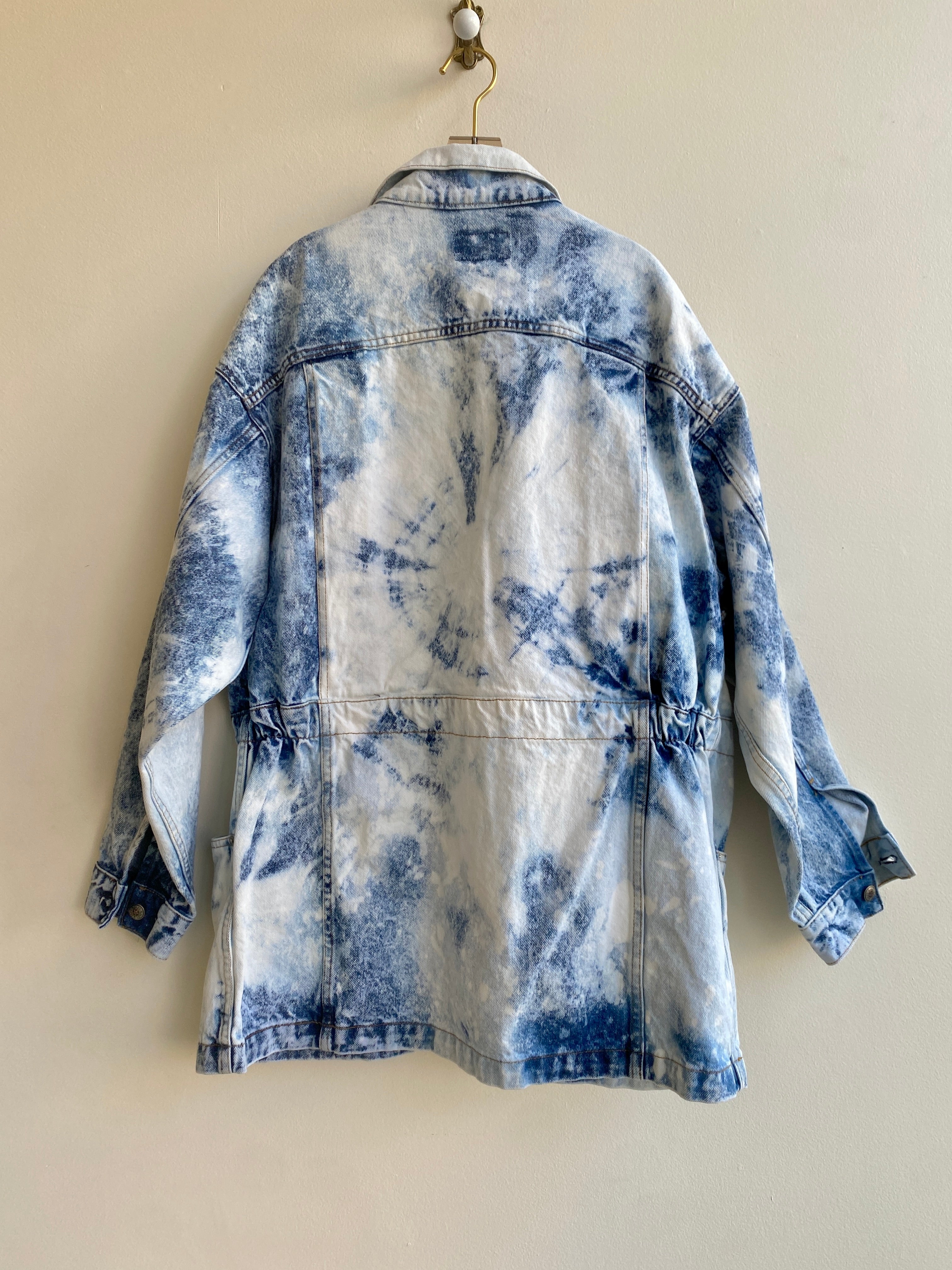 Hotsell True Vintage Upcycled Hand-painted on front /back Light Wash Denim Long Trench C