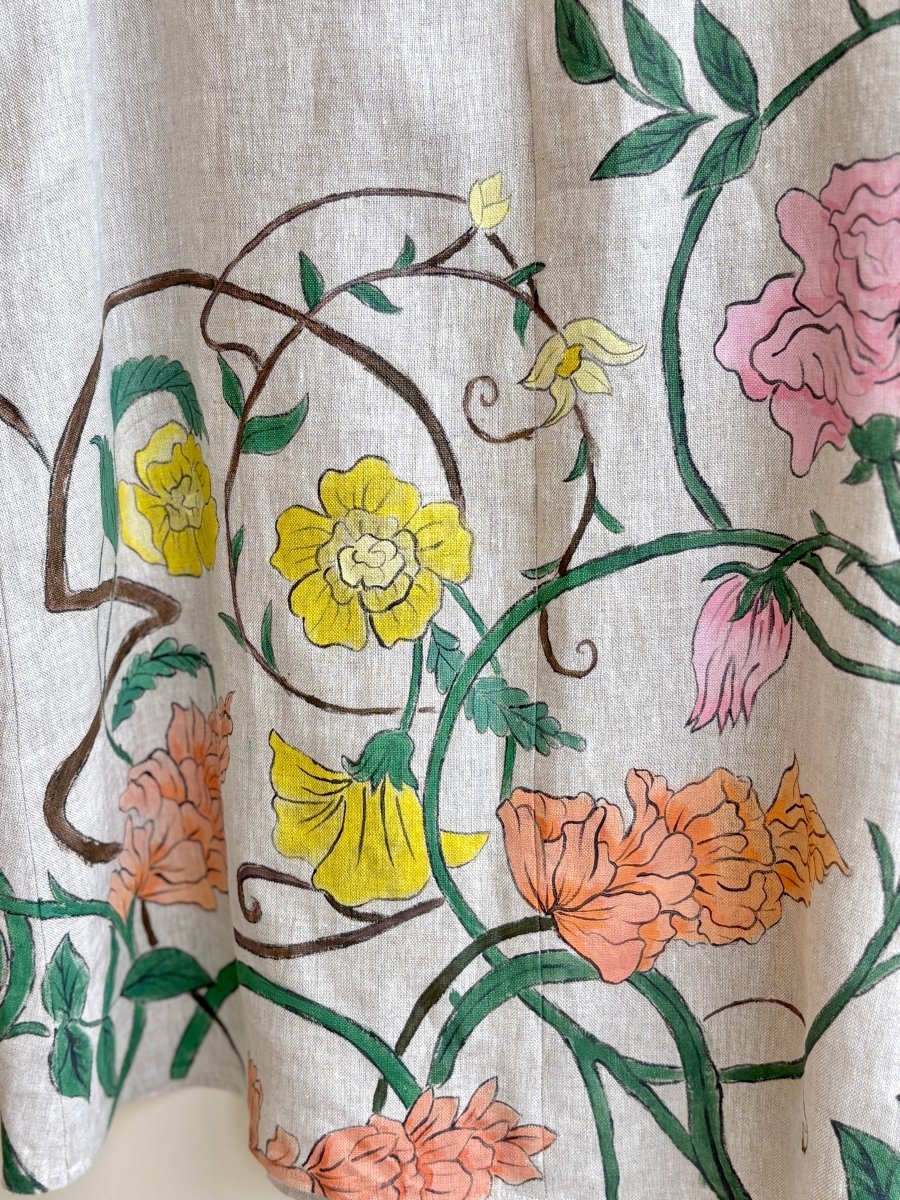 Oatmeal Chore Dress w/ Hand Painted Floral Print - Made X Hudson