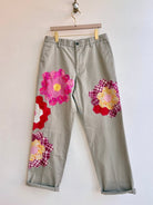 Grandmother’s Garden Quilt Block Applique Chinos | Pink and Red (Reworked) - Made X Hudson