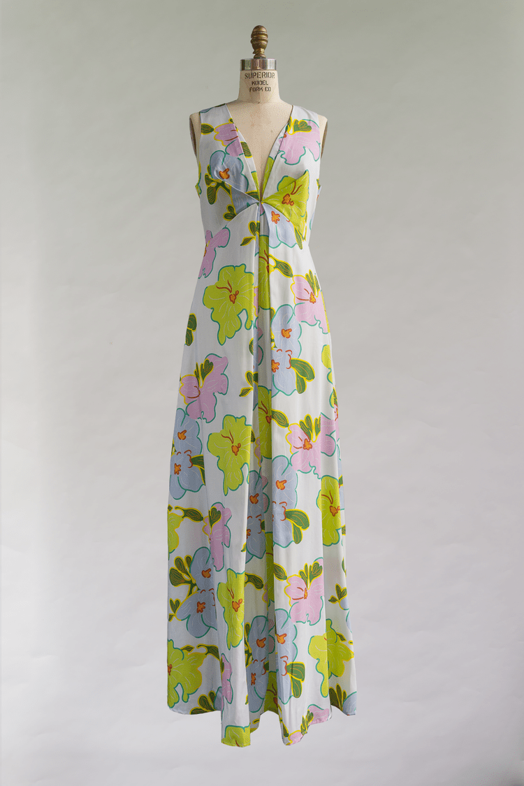 Green, Pink, & Baby Blue Floral Sleeveless “Origami” Dress - Made X Hudson