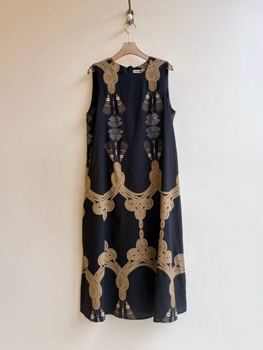 Black Silk Tassel Print Chore Dress - Made X Hudson