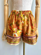 Yellow, Carmel, & Green Retro Rose Flower Town Shorts - Made X Hudson