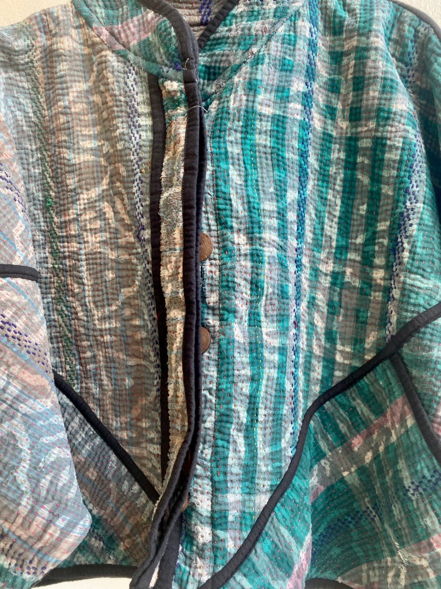 Reversible Kaira Quilted Cropped Jacket in Colors Peacock Blue, Black & Grey, Green - Made X Hudson