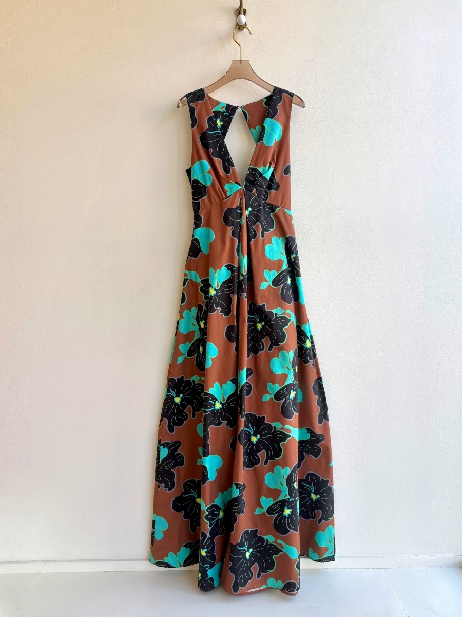 Brown, Black, & Blue Floral 1961 Chestnut Sleeveless “Origami” Dress - Made X Hudson