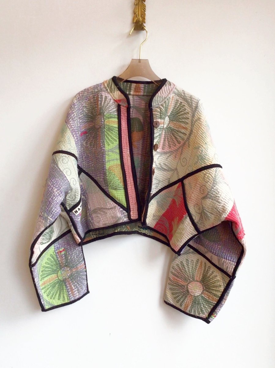 Reversible Kaira Quilted Cropped Jacket in Colors Lime, Seafoam, Lavender, Pink & Seafoam, Red, Peach - Made X Hudson