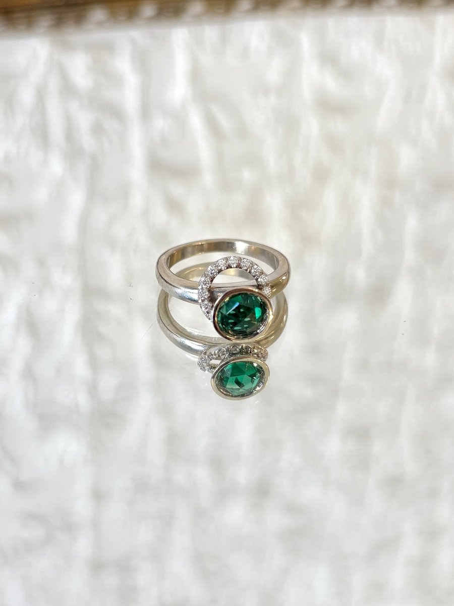 Round Rock - n - Roll Sterling Silver Ring w/ Green CZ Stone - Made X Hudson