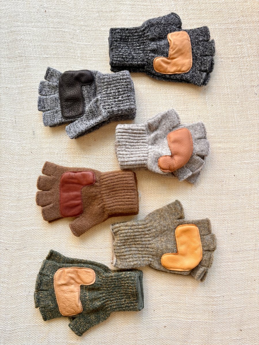 Fingerless Wool Gloves w/ Leather Palms | Men’s (Multiple Colors) - Made X Hudson