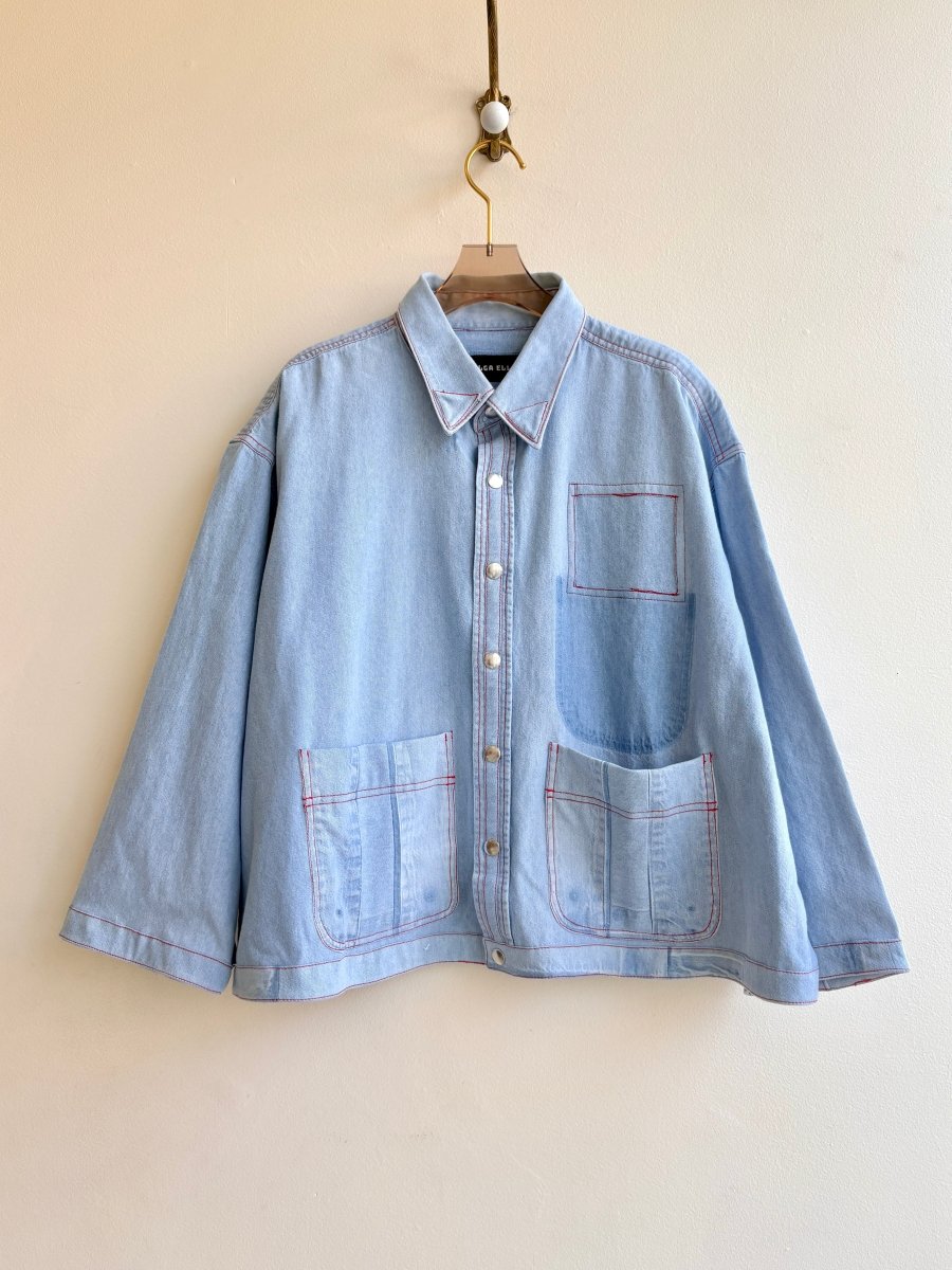 Red Top - Stitch Denim Shirtjacket (Reworked) - Made X Hudson