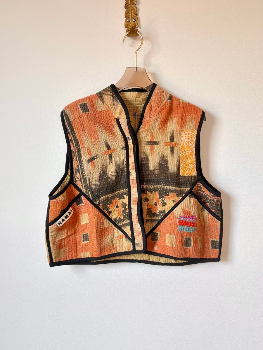 Reversible Kaira Quilted Cropped Vest in Colors Beige, Orange, Black, Yellow & Soft Yellow, Mauve - Made X Hudson